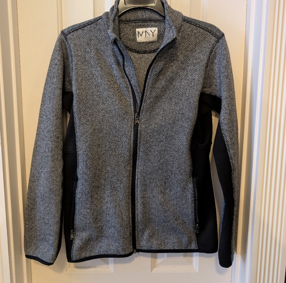 Marc New York Black and White Herringbone Fleece Zip Jacket